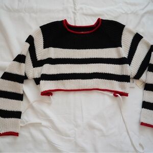 Commense Open Back Black and White Striped Sweater